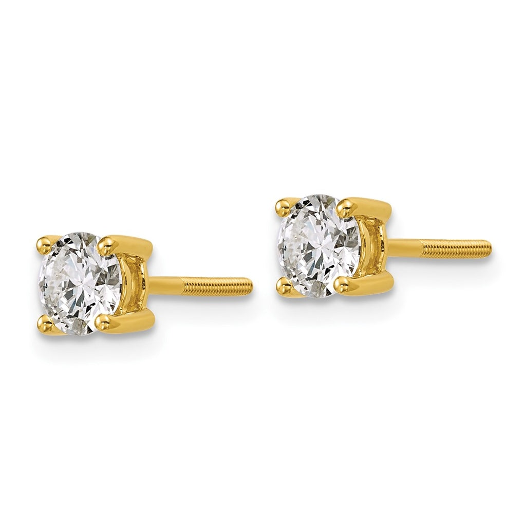 18K Yellow Or White Gold Or Platinum Certified Lab Grown Diamond VS+ F+ Round Complete Four Prong Screwback Stud Earrings