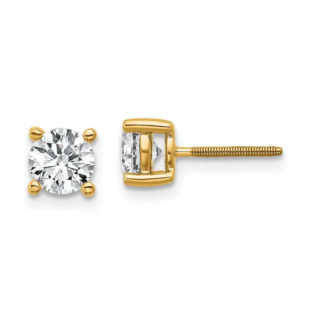 18K Yellow Or White Gold Or Platinum Certified Lab Grown Diamond VS+ F+ Round Complete Four Prong Screwback Stud Earrings