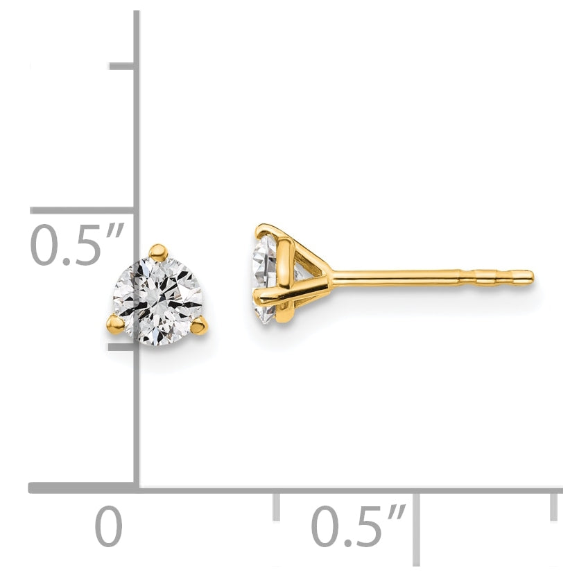 14K Yellow Gold 1/2 carat total weight Round VS/SI GH Lab Grown Diamond 3 Prong Stud Post Earrings