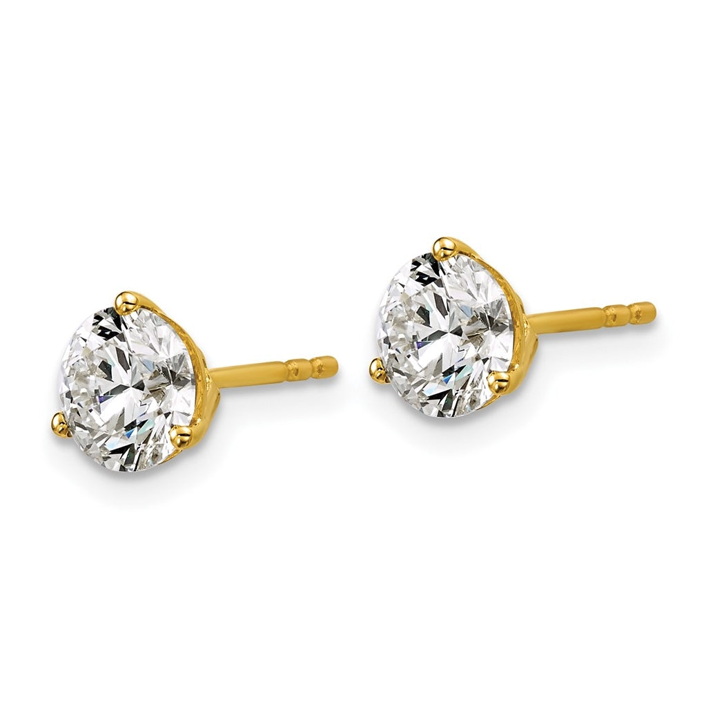 18k Yellow Or White Gold Or Platinum Certified Lab Grown Diamond VS+ F+ Round Complete Three Prong Stud Earrings