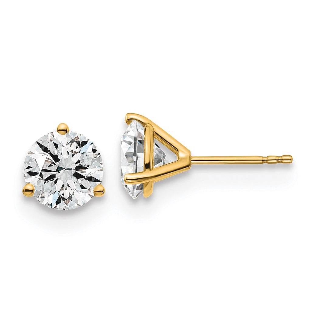 18k Yellow Or White Gold Or Platinum Certified Lab Grown Diamond VS+ F+ Round Complete Three Prong Stud Earrings