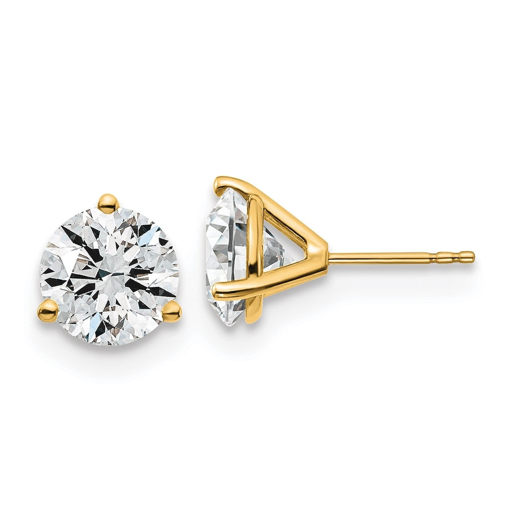 18k Yellow Or White Gold Or Platinum Certified Lab Grown Diamond VS+ F+ Round Complete Three Prong Stud Earrings