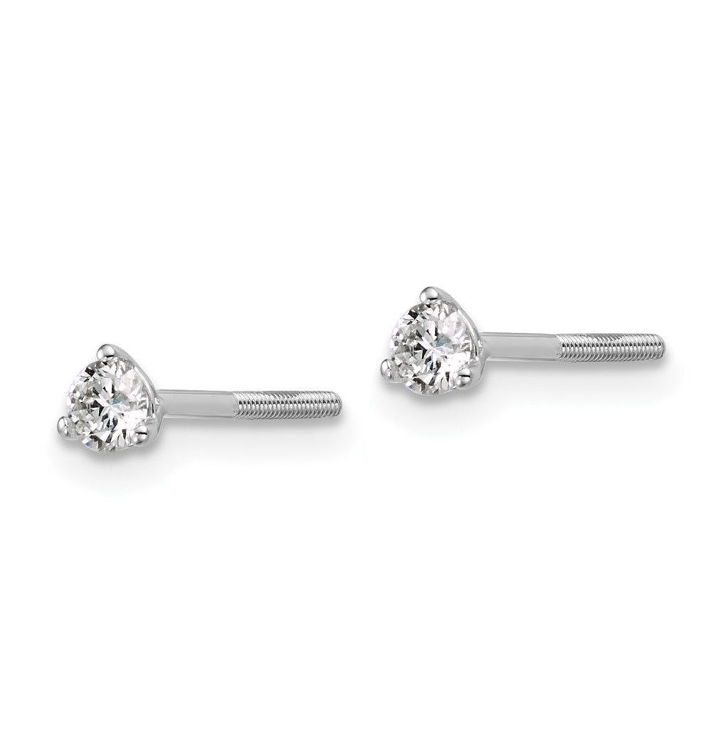 18K Yellow Or White Gold Or Platinum Lab Grown Diamond VS+ F+ Round Complete Three Prong Screwback Stud Earrings
