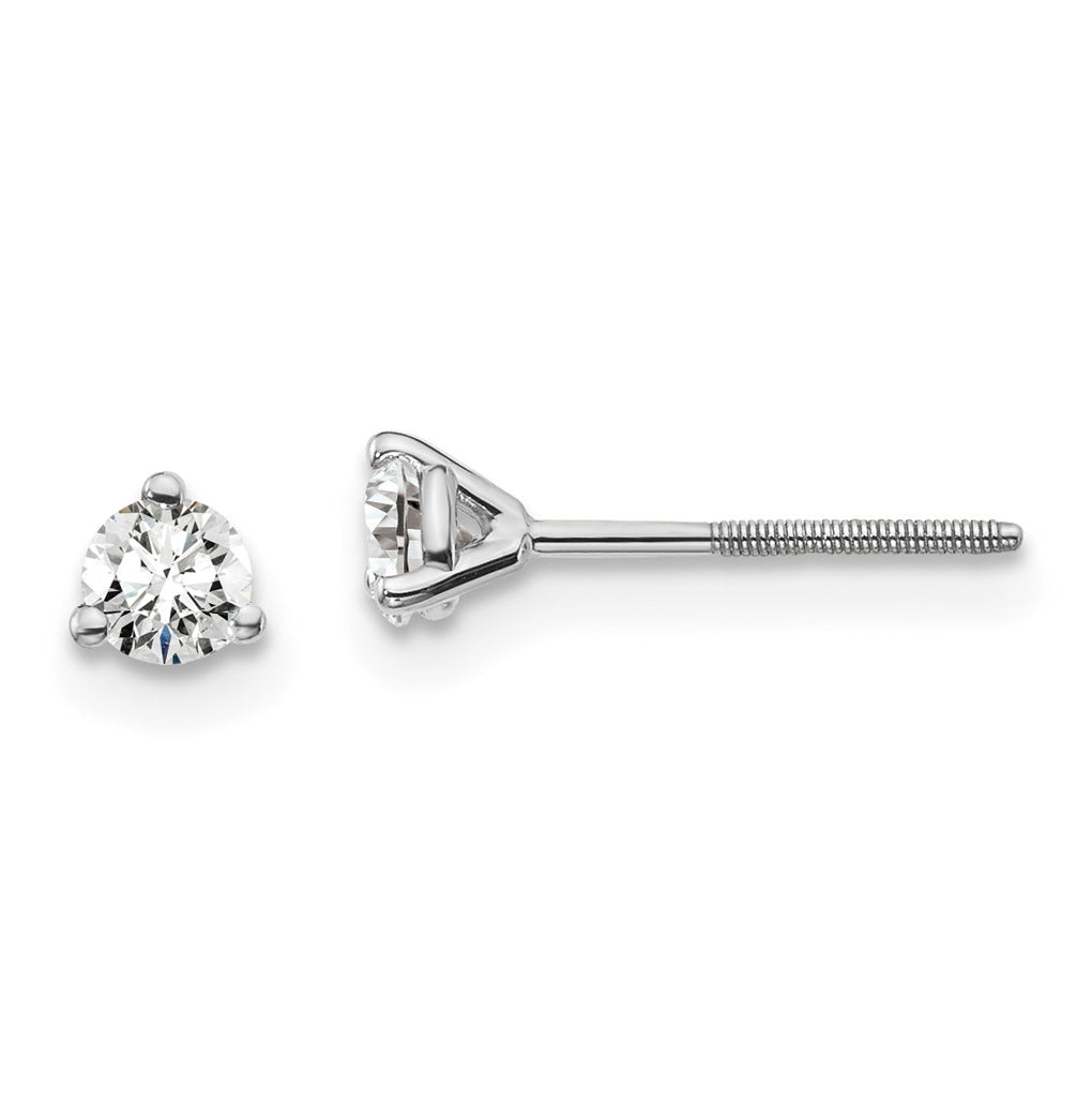 18K Yellow Or White Gold Or Platinum Lab Grown Diamond VS+ F+ Round Complete Three Prong Screwback Stud Earrings