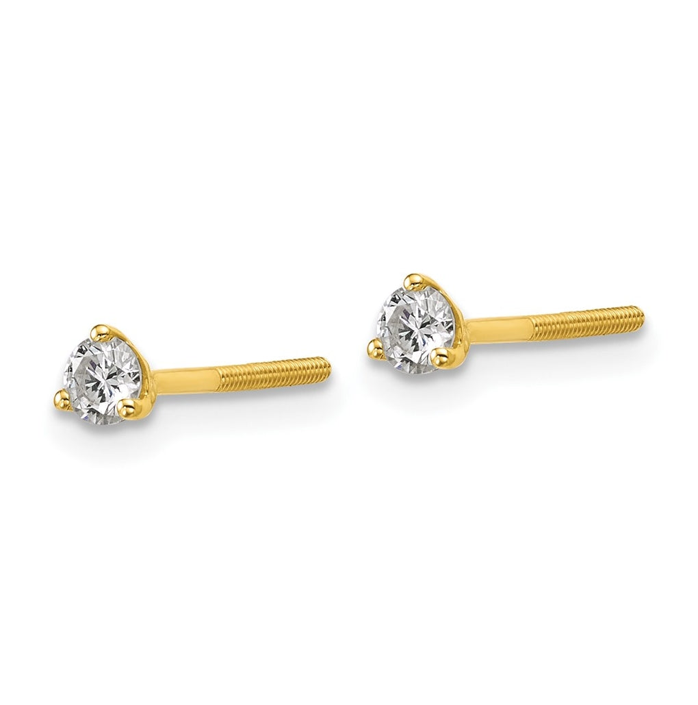 18K Yellow Or White Gold Or Platinum Lab Grown Diamond VS+ F+ Round Complete Three Prong Screwback Stud Earrings