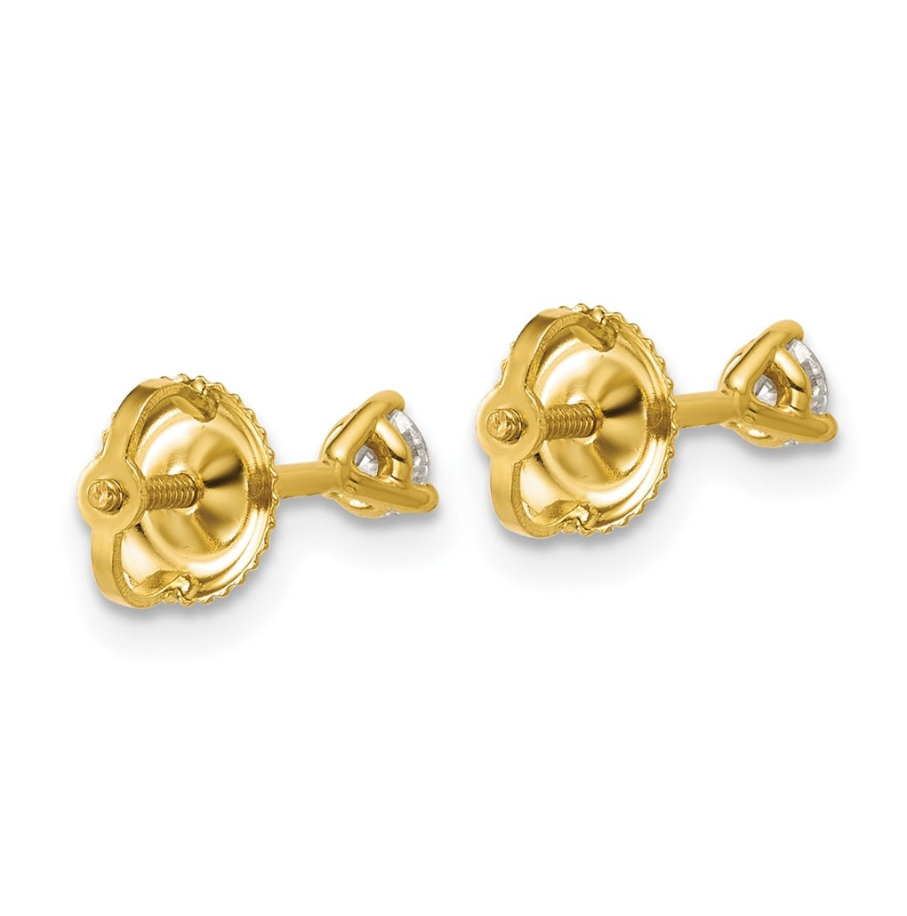 18K Yellow Or White Gold Or Platinum Lab Grown Diamond VS+ F+ Round Complete Three Prong Screwback Stud Earrings