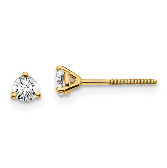 18K Yellow Or White Gold Or Platinum Certified Lab Grown Diamond VS+ F+ Round Complete Three Prong Screwback Stud Earrings