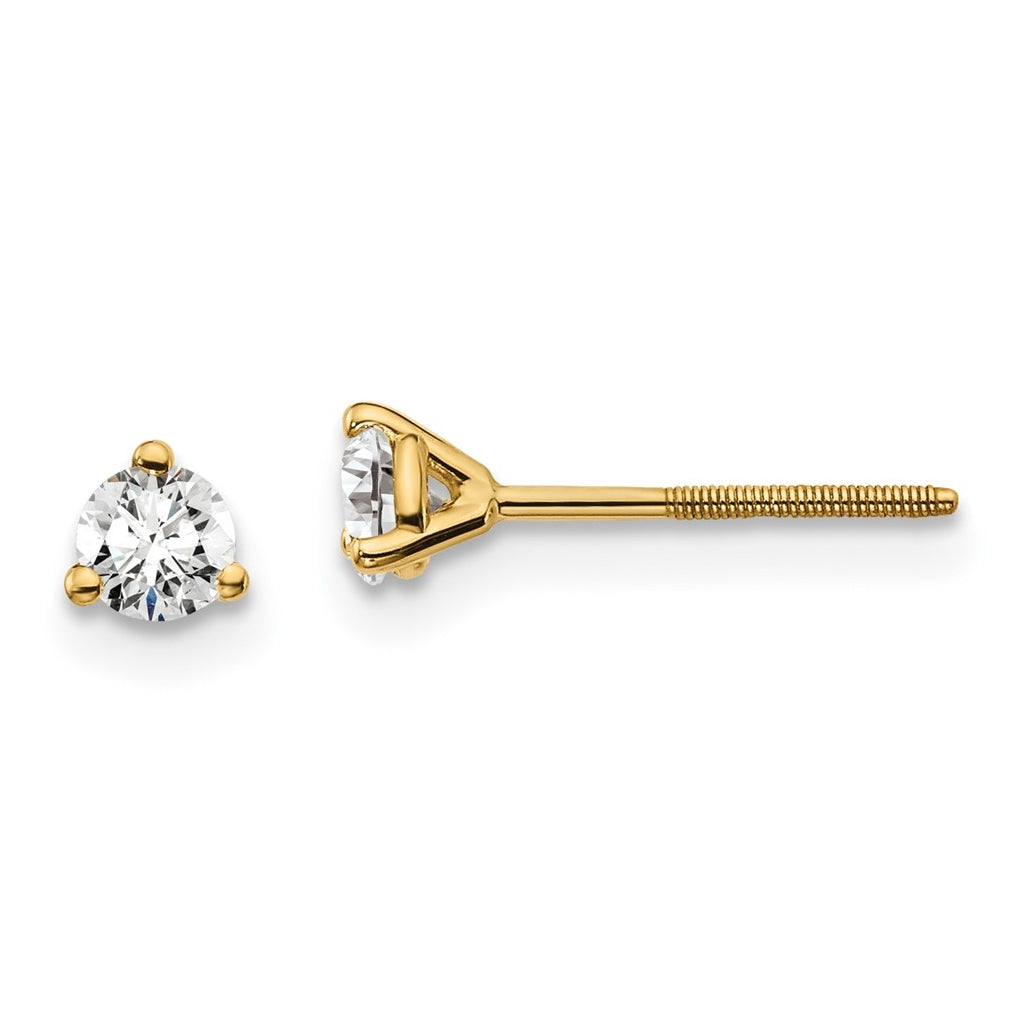 18K Yellow Or White Gold Or Platinum Lab Grown Diamond VS+ F+ Round Complete Three Prong Screwback Stud Earrings