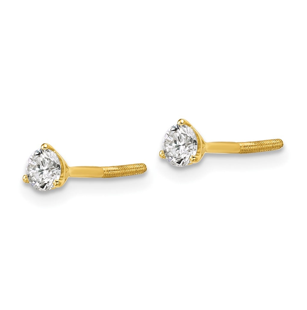 18K Yellow Or White Gold Or Platinum Lab Grown Diamond VS+ F+ Round Complete Three Prong Screwback Stud Earrings