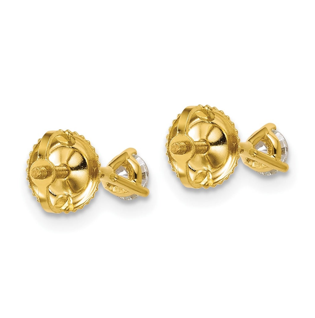 18K Yellow Or White Gold Or Platinum Lab Grown Diamond VS+ F+ Round Complete Three Prong Screwback Stud Earrings