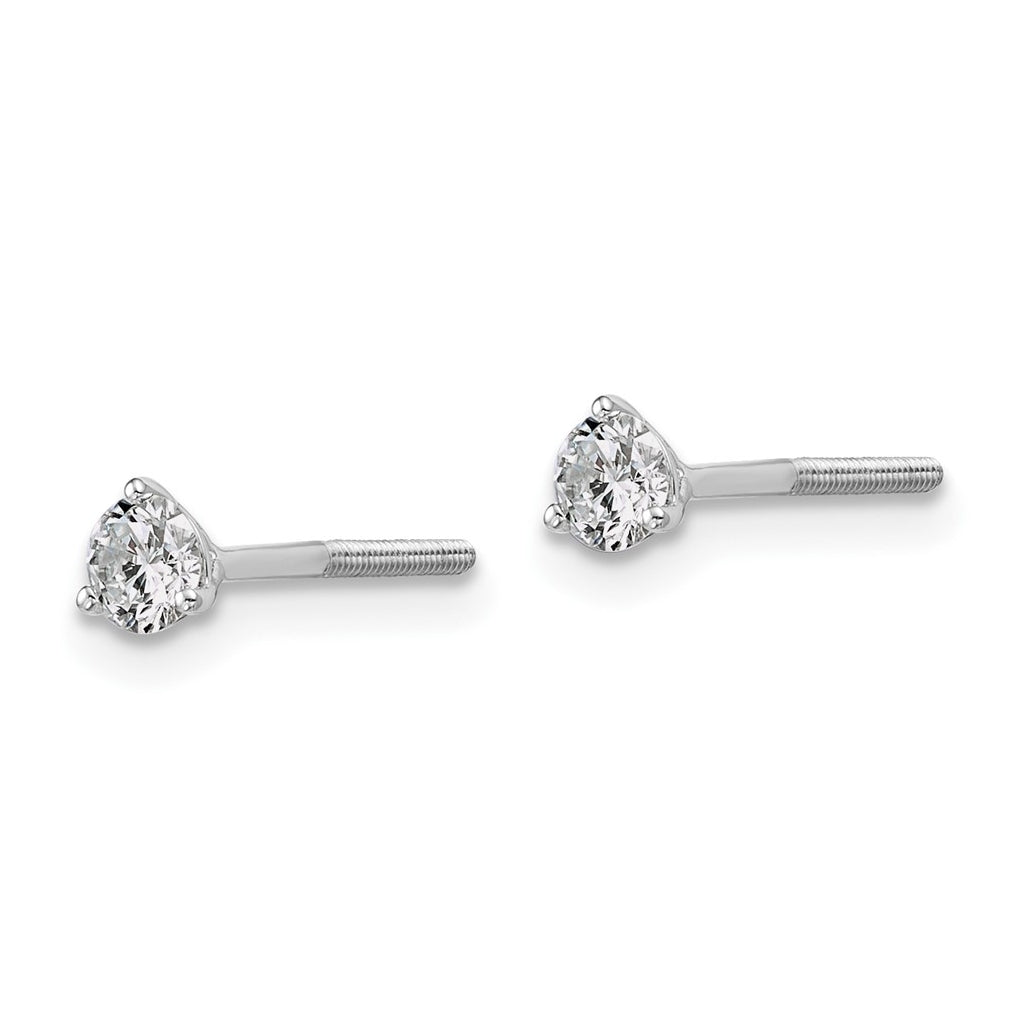 18K Yellow Or White Gold Or Platinum Lab Grown Diamond VS+ F+ Round Complete Three Prong Screwback Stud Earrings