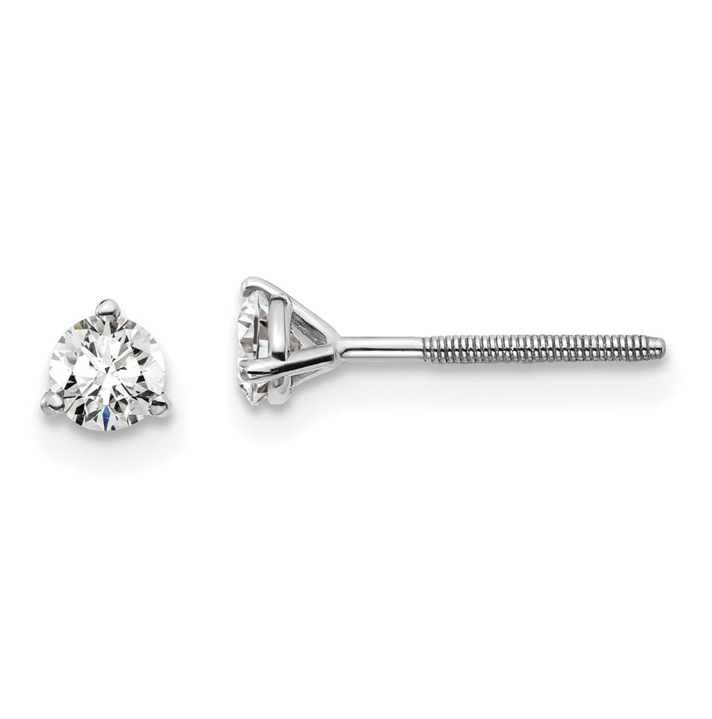 18K Yellow Or White Gold Or Platinum Lab Grown Diamond VS+ F+ Round Complete Three Prong Screwback Stud Earrings
