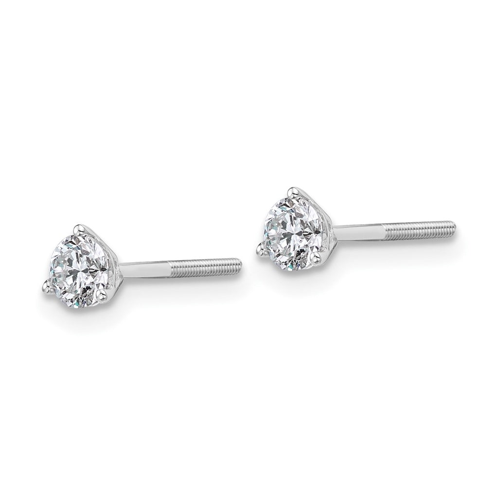 18K Yellow Or White Gold Or Platinum Lab Grown Diamond VS+ F+ Round Complete Three Prong Screwback Stud Earrings