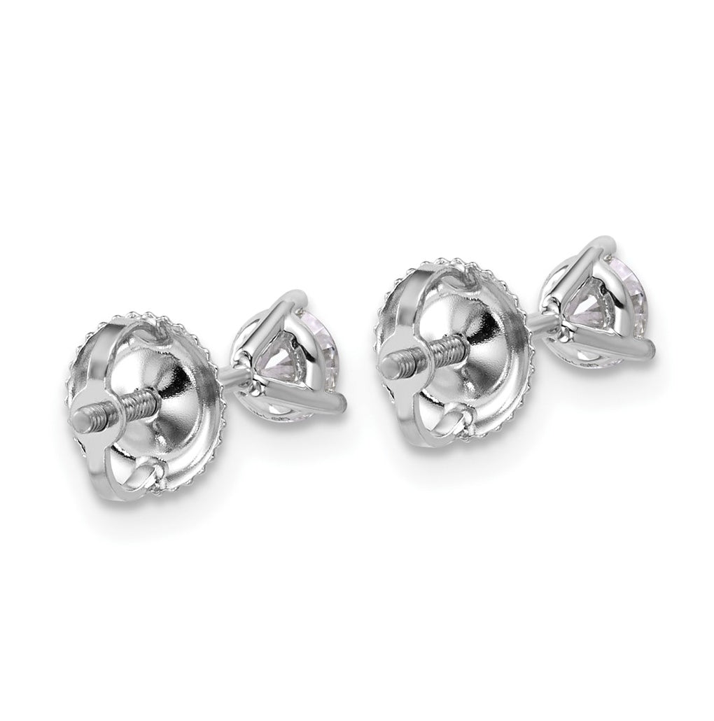 18K Yellow Or White Gold Or Platinum Lab Grown Diamond VS+ F+ Round Complete Three Prong Screwback Stud Earrings
