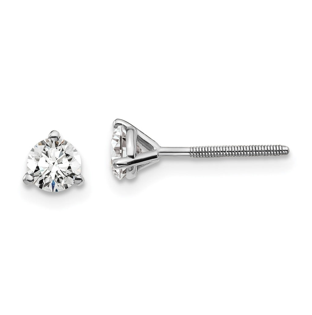 18K Yellow Or White Gold Or Platinum Lab Grown Diamond VS+ F+ Round Complete Three Prong Screwback Stud Earrings