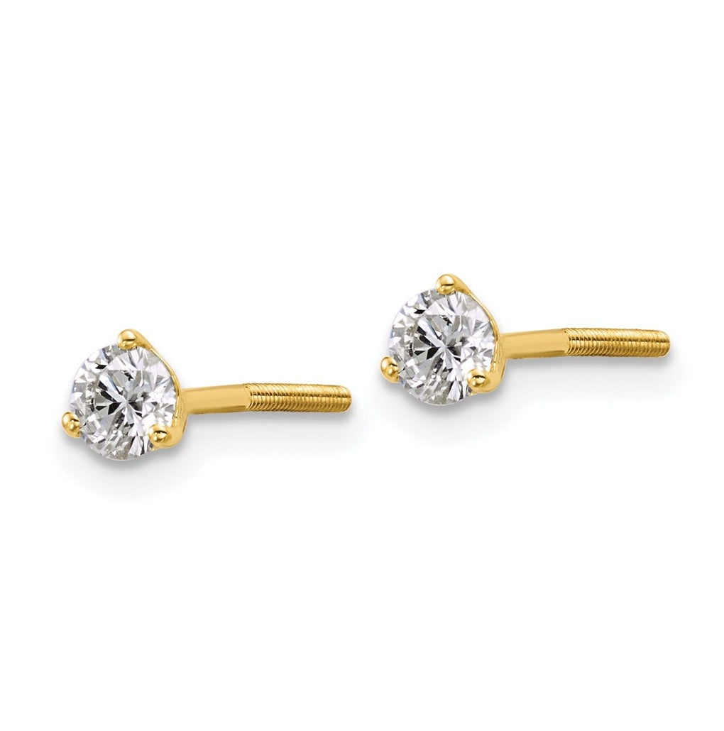 18K Yellow Or White Gold Or Platinum Lab Grown Diamond VS+ F+ Round Complete Three Prong Screwback Stud Earrings