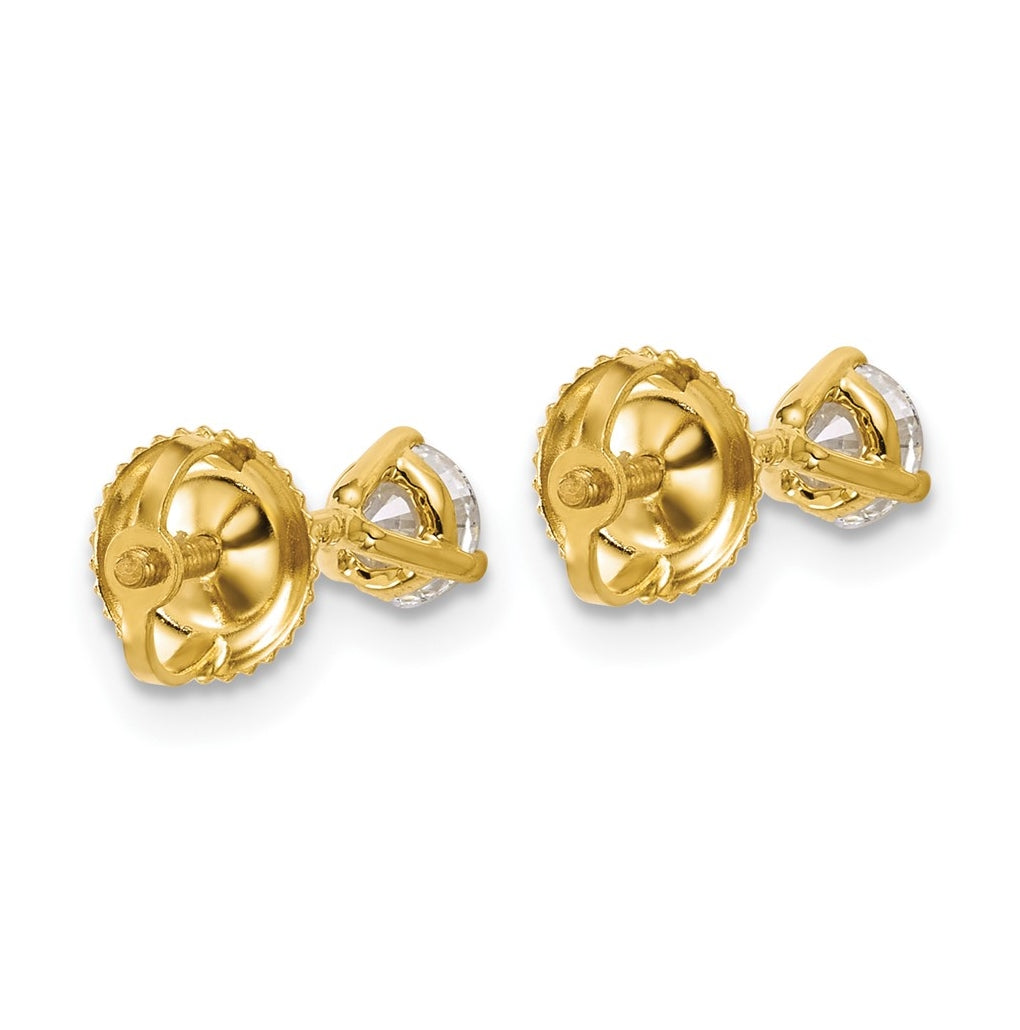 18K Yellow Or White Gold Or Platinum Lab Grown Diamond VS+ F+ Round Complete Three Prong Screwback Stud Earrings