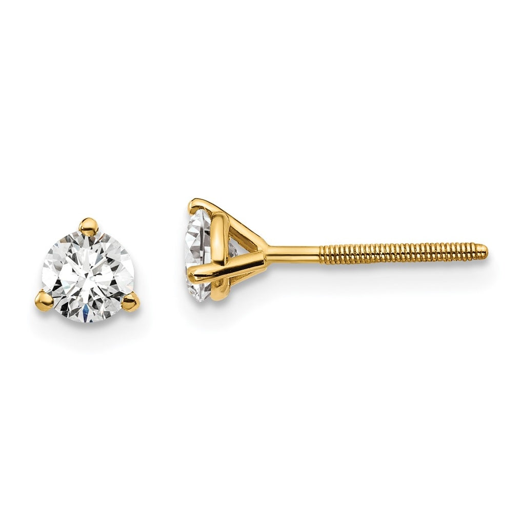 18K Yellow Or White Gold Or Platinum Lab Grown Diamond VS+ F+ Round Complete Three Prong Screwback Stud Earrings