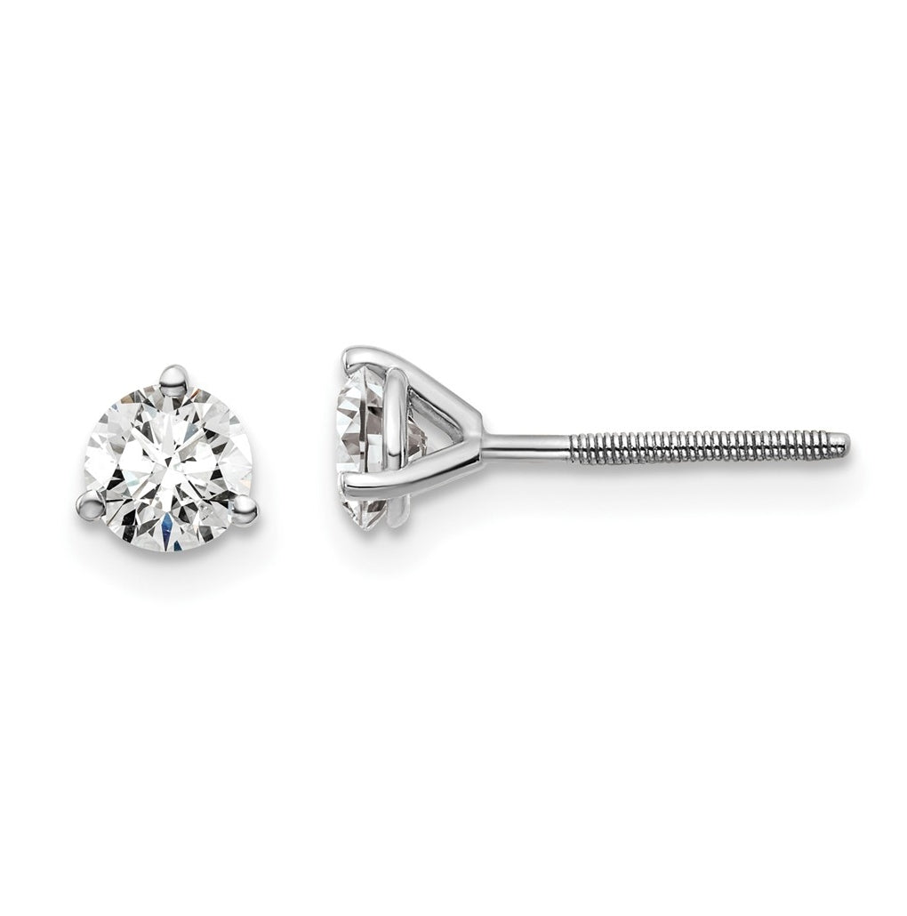 18K Yellow Or White Gold Or Platinum Lab Grown Diamond VS+ F+ Round Complete Three Prong Screwback Stud Earrings