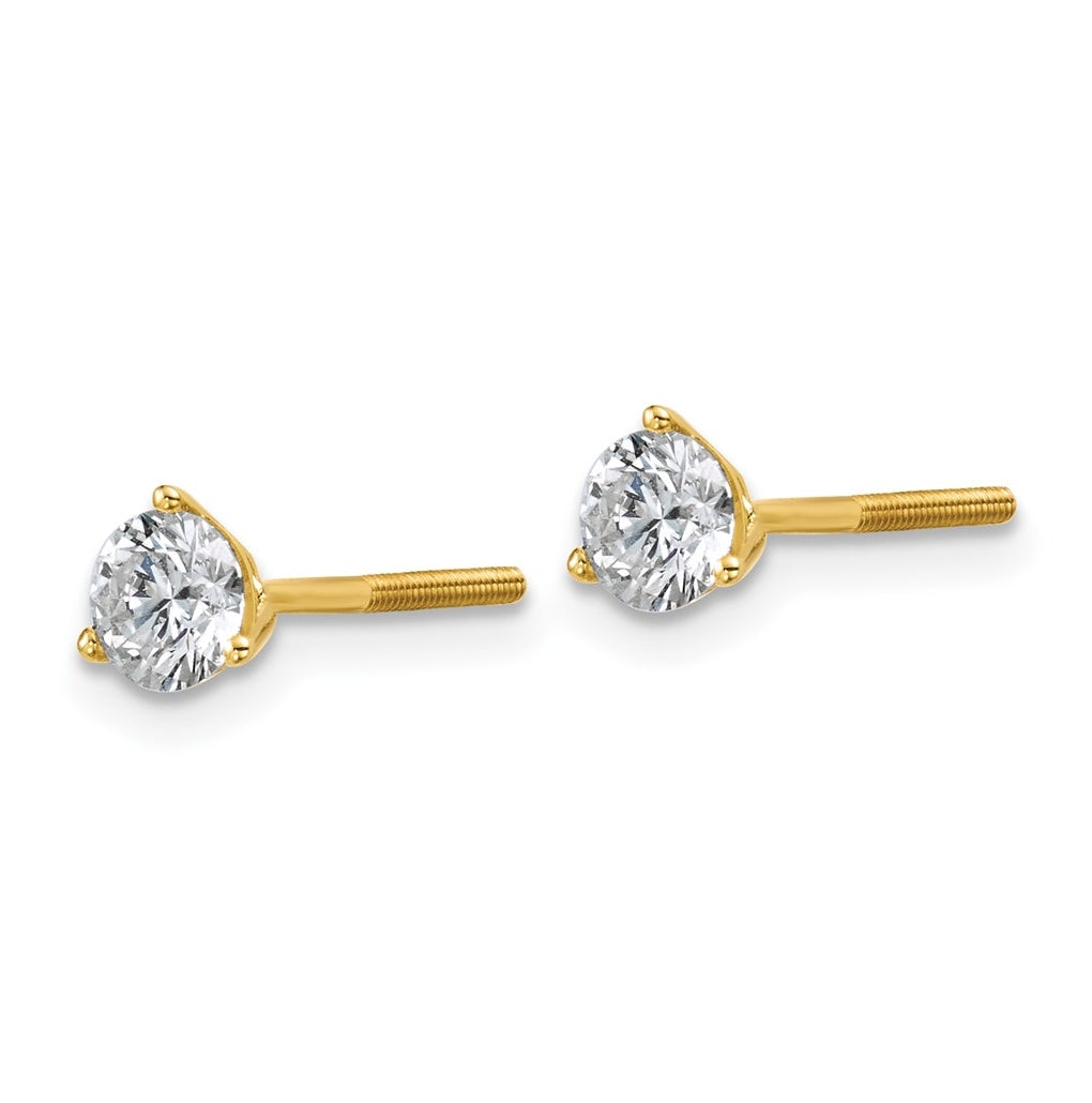 18K Yellow Or White Gold Or Platinum Lab Grown Diamond VS+ F+ Round Complete Three Prong Screwback Stud Earrings