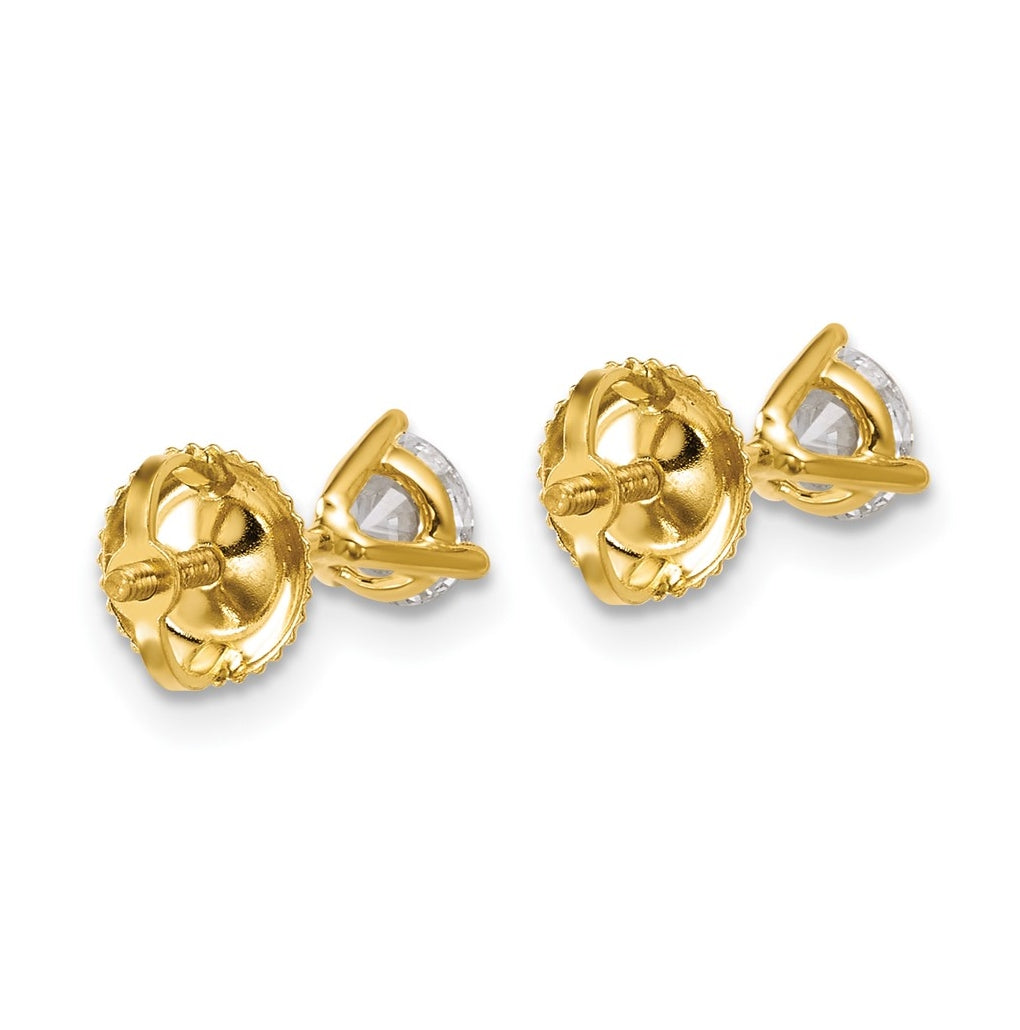 18K Yellow Or White Gold Or Platinum Lab Grown Diamond VS+ F+ Round Complete Three Prong Screwback Stud Earrings