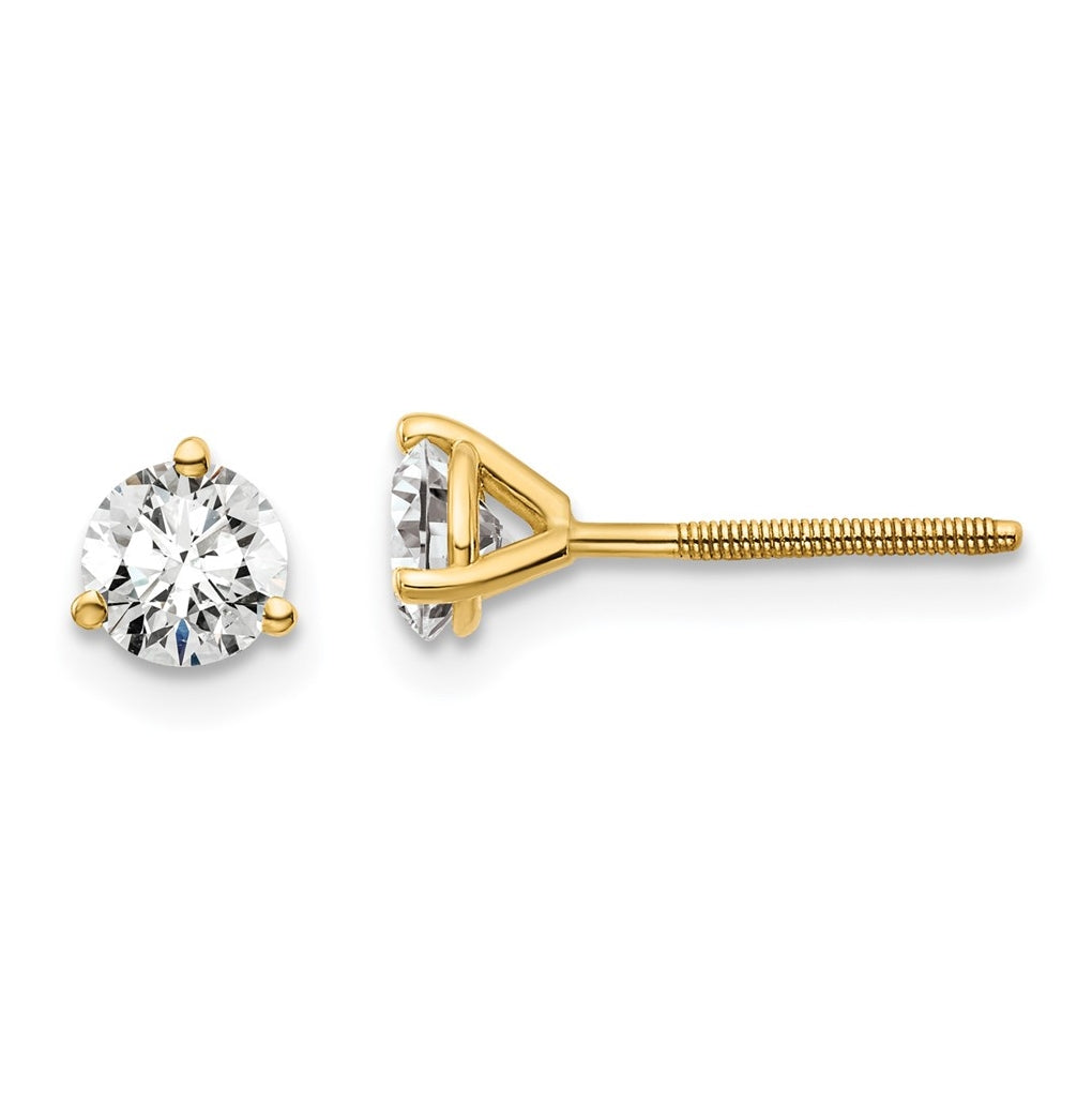 18K Yellow Or White Gold Or Platinum Lab Grown Diamond VS+ F+ Round Complete Three Prong Screwback Stud Earrings
