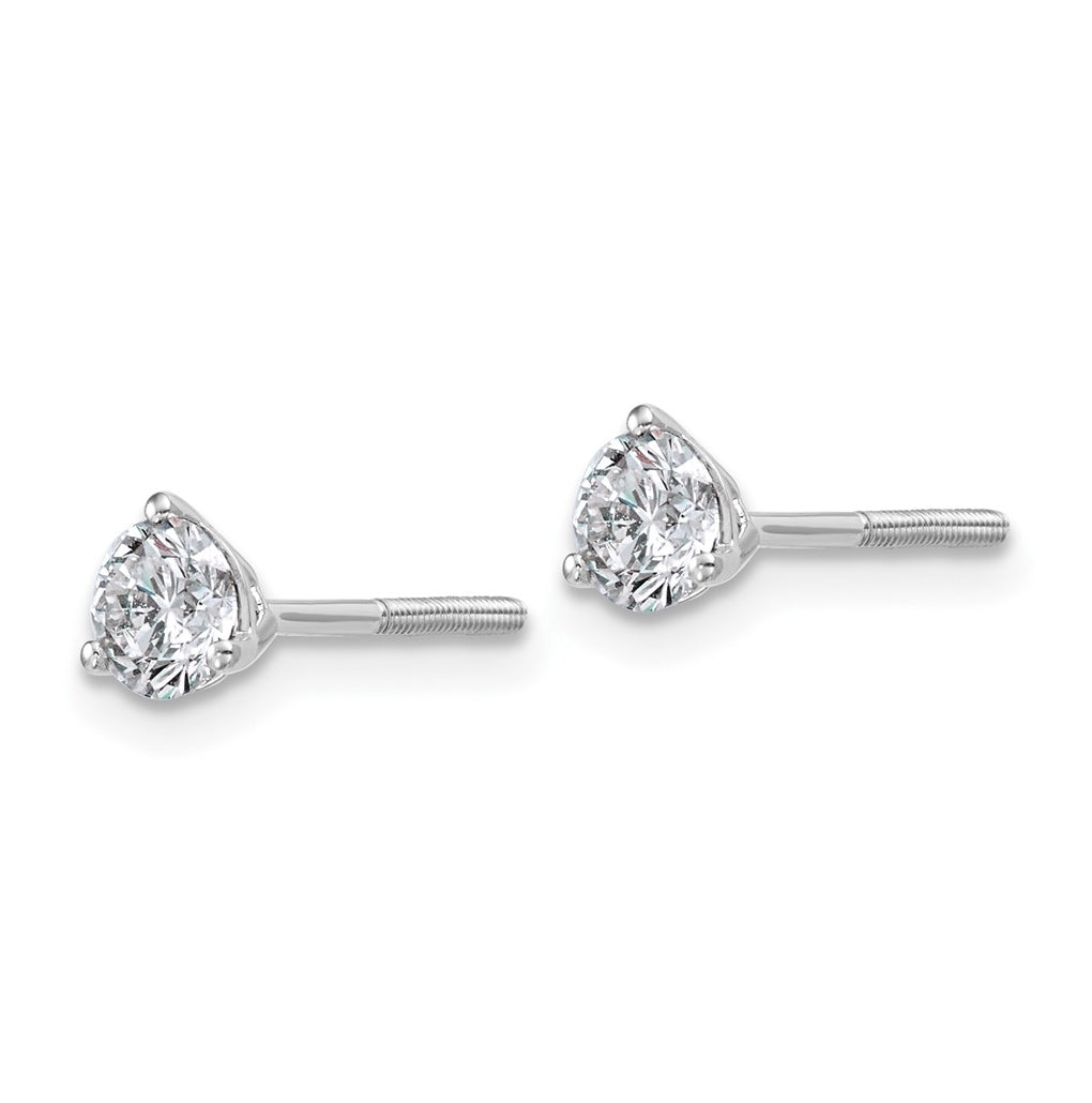 18K Yellow Or White Gold Or Platinum Lab Grown Diamond VS+ F+ Round Complete Three Prong Screwback Stud Earrings