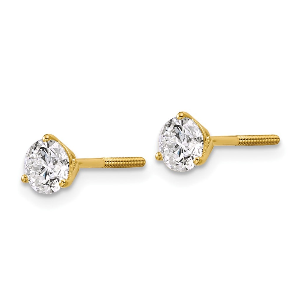 18K Yellow Or White Gold Or Platinum Lab Grown Diamond VS+ F+ Round Complete Three Prong Screwback Stud Earrings