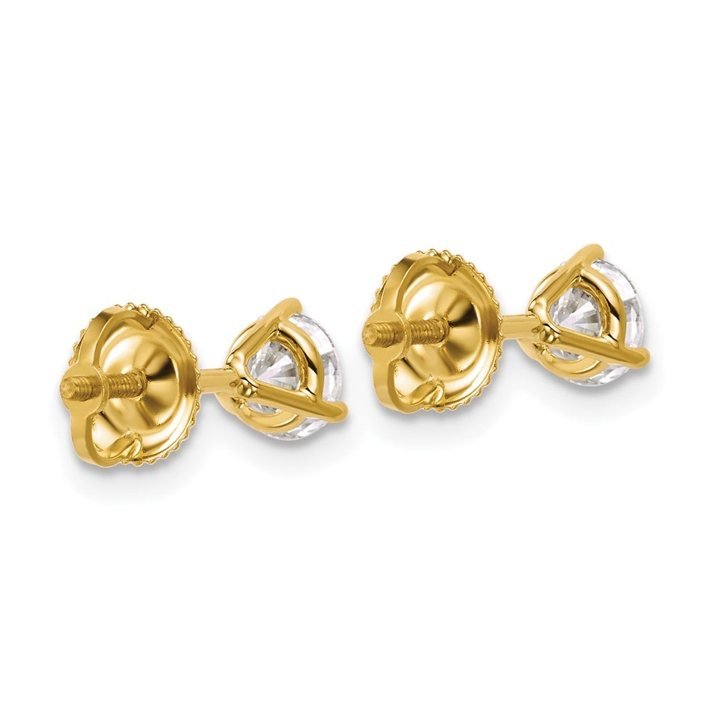 18K Yellow Or White Gold Or Platinum Lab Grown Diamond VS+ F+ Round Complete Three Prong Screwback Stud Earrings