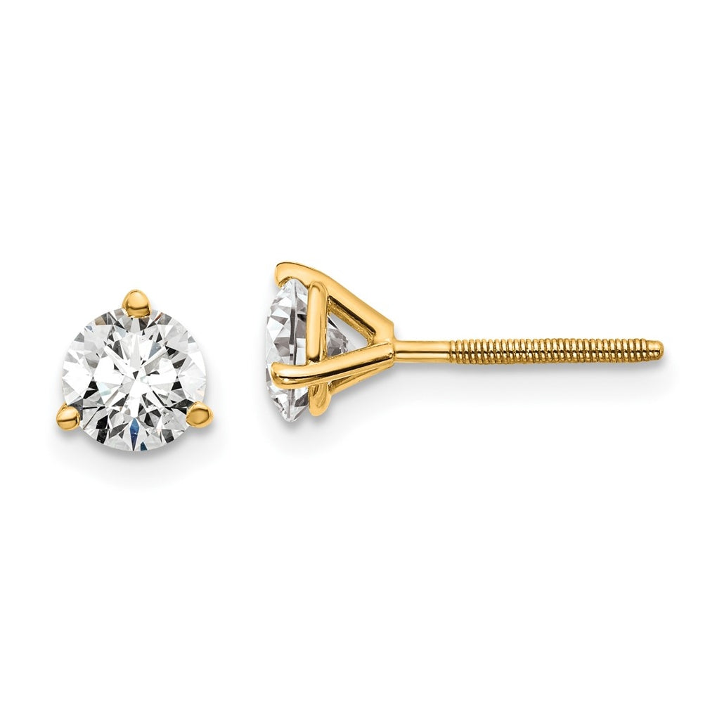 18K Yellow Or White Gold Or Platinum Lab Grown Diamond VS+ F+ Round Complete Three Prong Screwback Stud Earrings