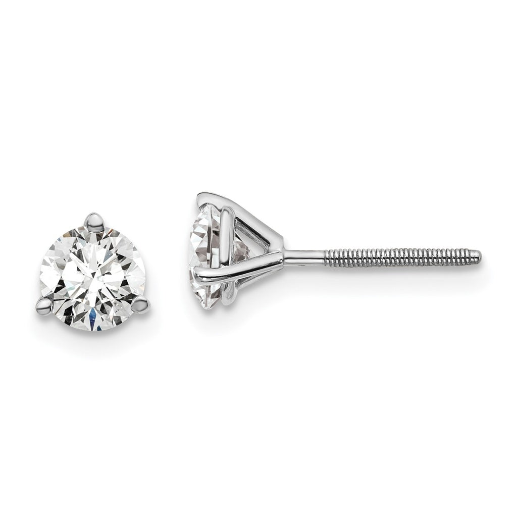 18K Yellow Or White Gold Or Platinum Lab Grown Diamond VS+ F+ Round Complete Three Prong Screwback Stud Earrings