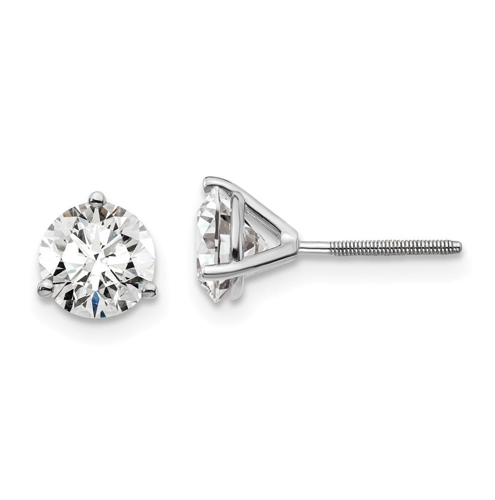18K Yellow Or White Gold Or Platinum Lab Grown Diamond VS+ F+ Round Complete Three Prong Screwback Stud Earrings