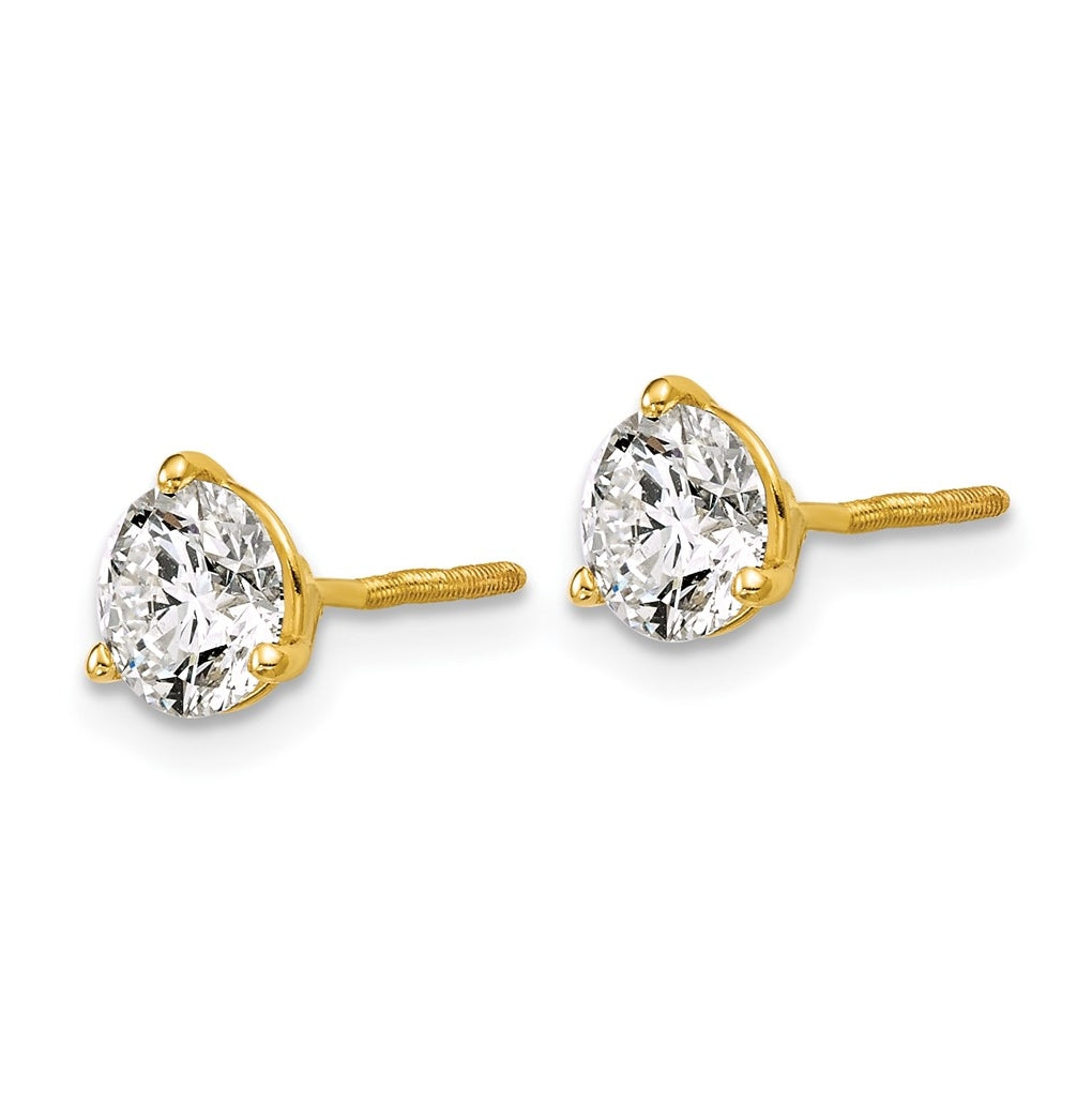 18K Yellow Or White Gold Or Platinum Lab Grown Diamond VS+ F+ Round Complete Three Prong Screwback Stud Earrings