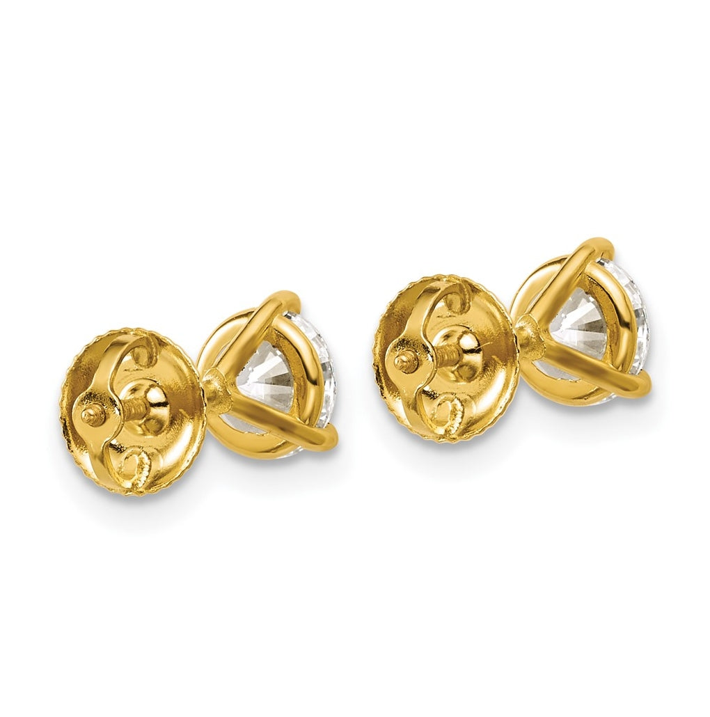 18K Yellow Or White Gold Or Platinum Lab Grown Diamond VS+ F+ Round Complete Three Prong Screwback Stud Earrings