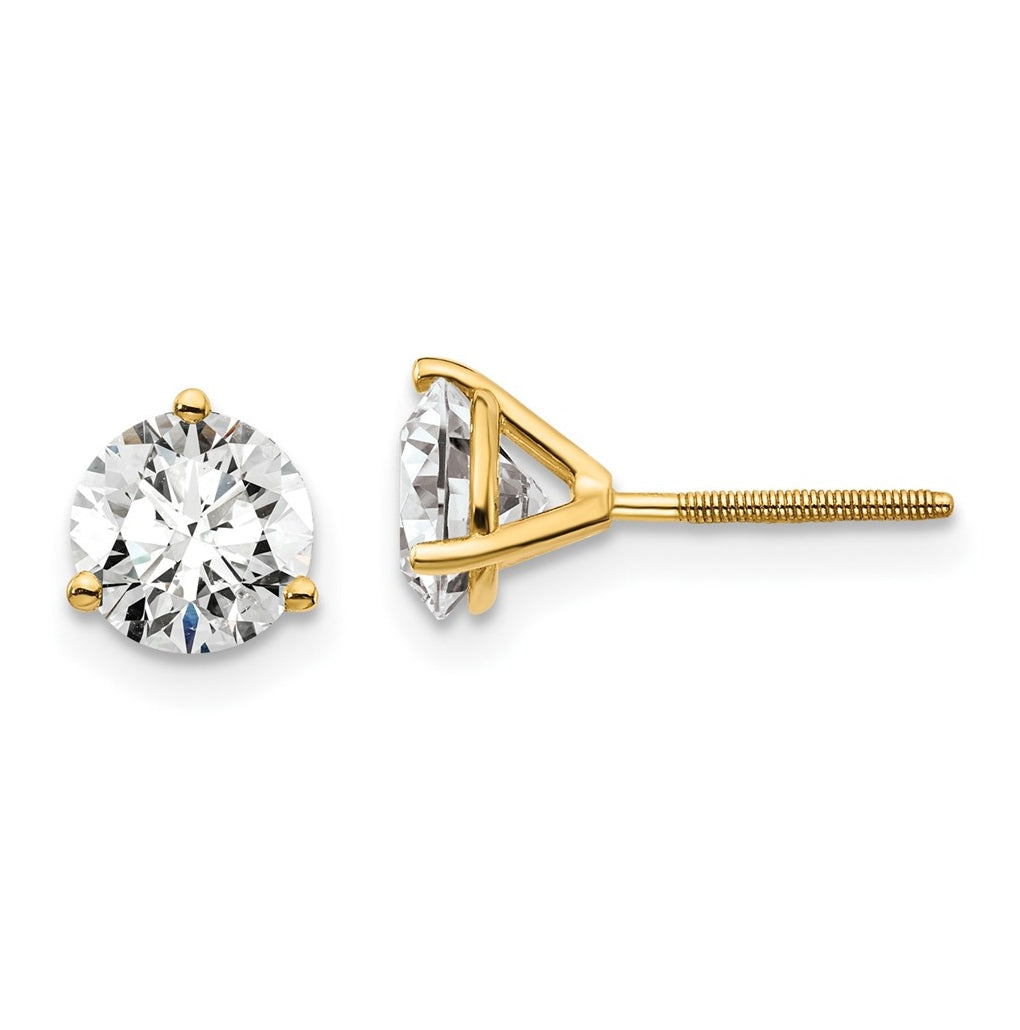 18K Yellow Or White Gold Or Platinum Lab Grown Diamond VS+ F+ Round Complete Three Prong Screwback Stud Earrings