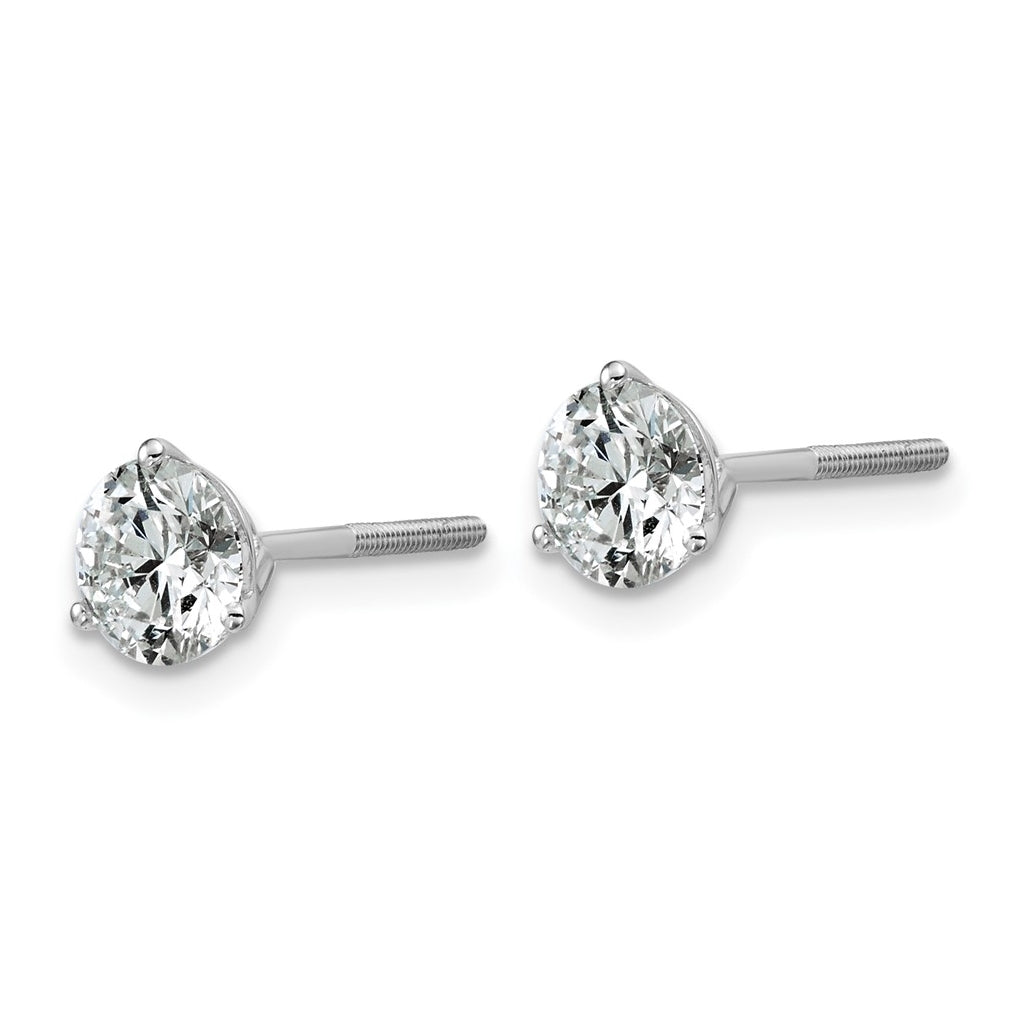 18K Yellow Or White Gold Or Platinum Lab Grown Diamond VS+ F+ Round Complete Three Prong Screwback Stud Earrings