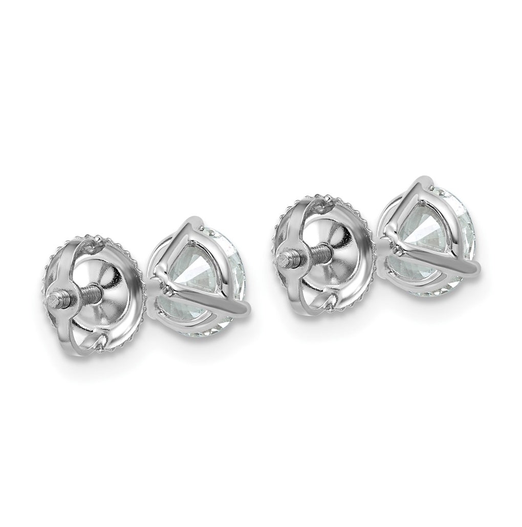 18K Yellow Or White Gold Or Platinum Lab Grown Diamond VS+ F+ Round Complete Three Prong Screwback Stud Earrings