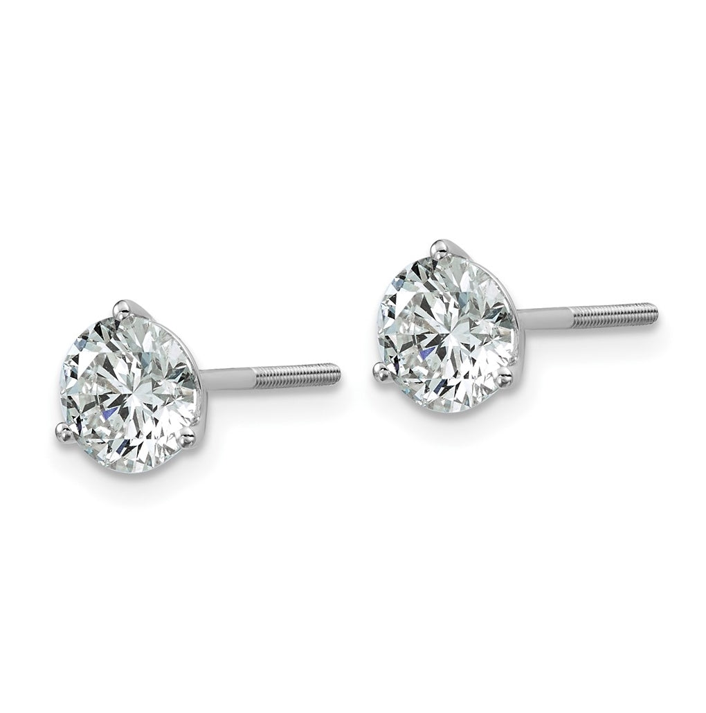 18K Yellow Or White Gold Or Platinum Lab Grown Diamond VS+ F+ Round Complete Three Prong Screwback Stud Earrings