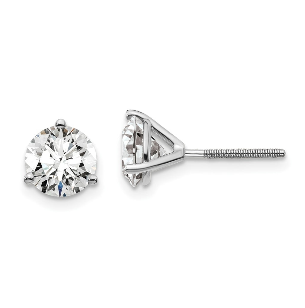 18K Yellow Or White Gold Or Platinum Lab Grown Diamond VS+ F+ Round Complete Three Prong Screwback Stud Earrings