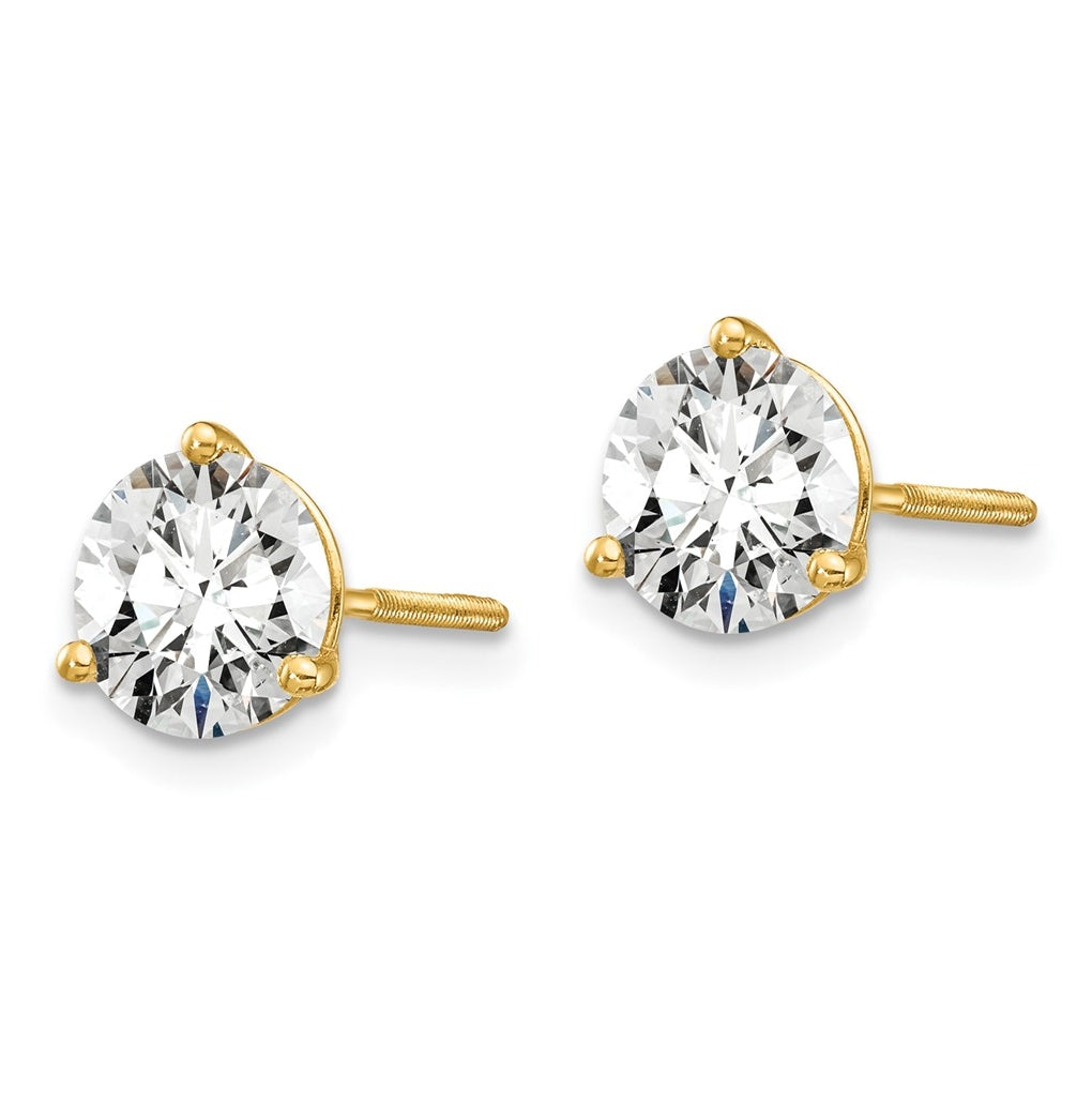 18K Yellow Or White Gold Or Platinum Lab Grown Diamond VS+ F+ Round Complete Three Prong Screwback Stud Earrings
