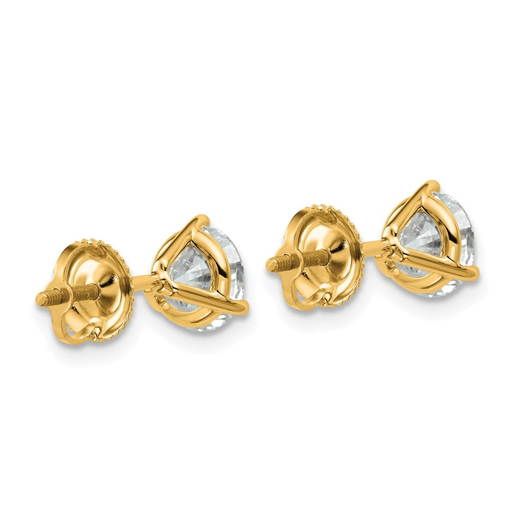 18K Yellow Or White Gold Or Platinum Lab Grown Diamond VS+ F+ Round Complete Three Prong Screwback Stud Earrings