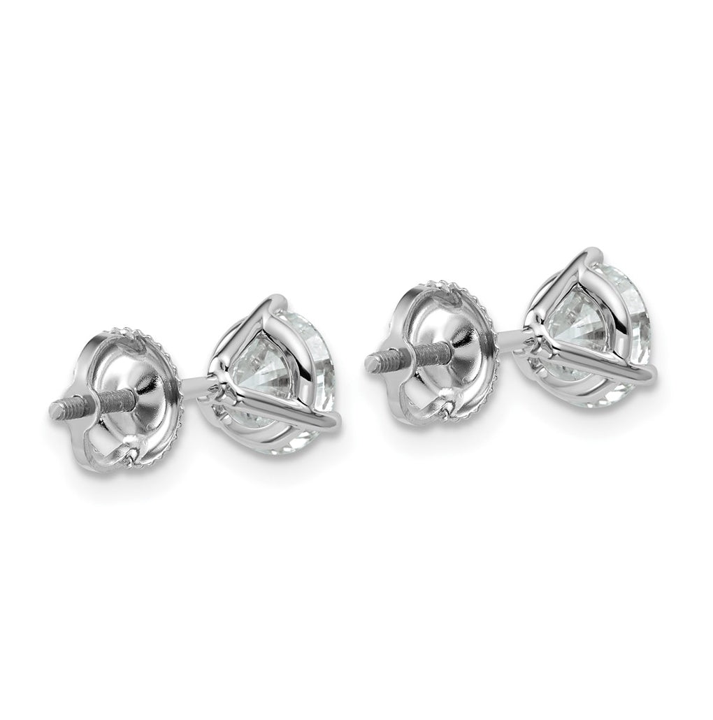 18K Yellow Or White Gold Or Platinum Lab Grown Diamond VS+ F+ Round Complete Three Prong Screwback Stud Earrings