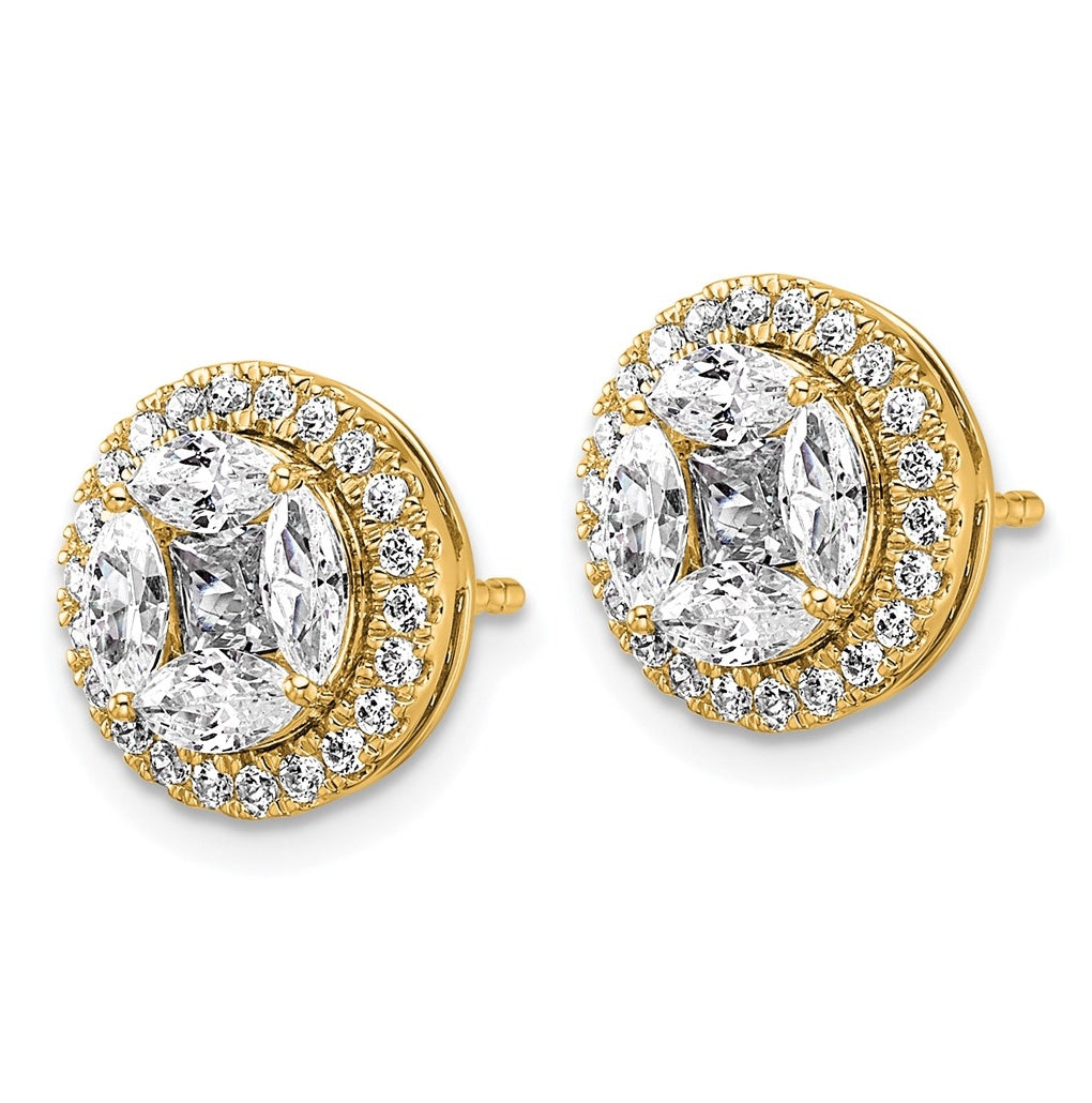 14k Yellow Gold 1 1/2 carat Lab Grown Diamond VS+ F+ Marquise Complete Halo Post Earrings