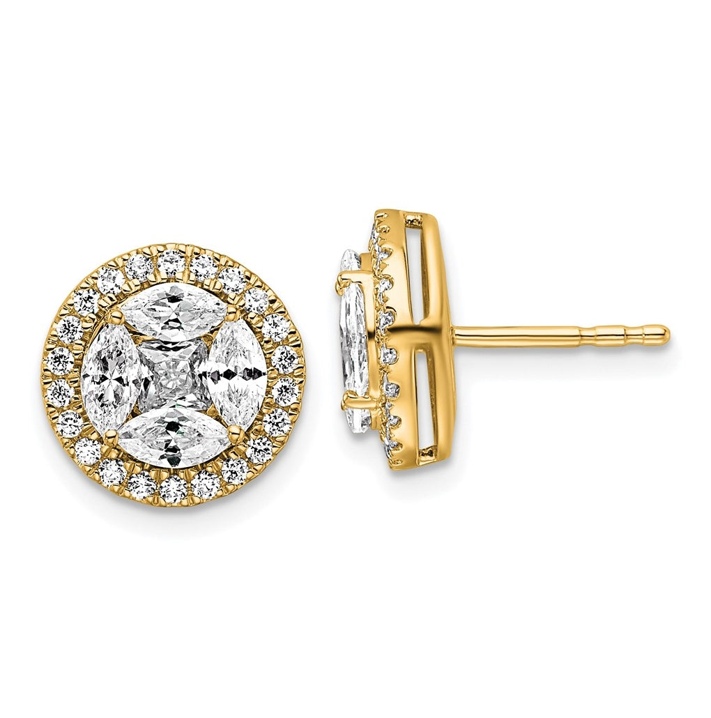 14k Yellow Gold 1 1/2 carat Lab Grown Diamond VS+ F+ Marquise Complete Halo Post Earrings