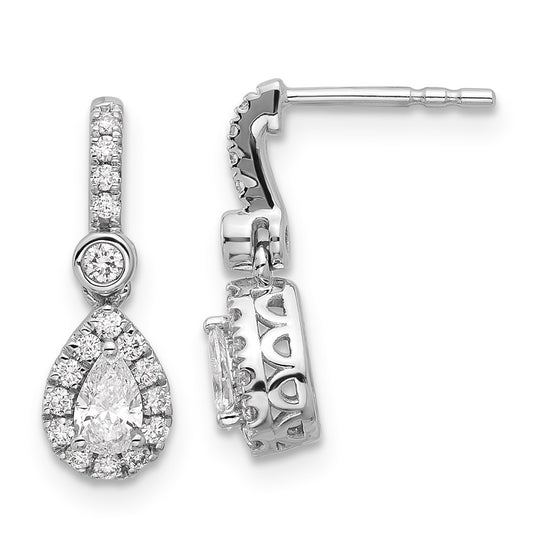 14k White Gold 5/8 carat Lab Grown Diamond VS+ F+ Complete Pear Dangle Post Earrings