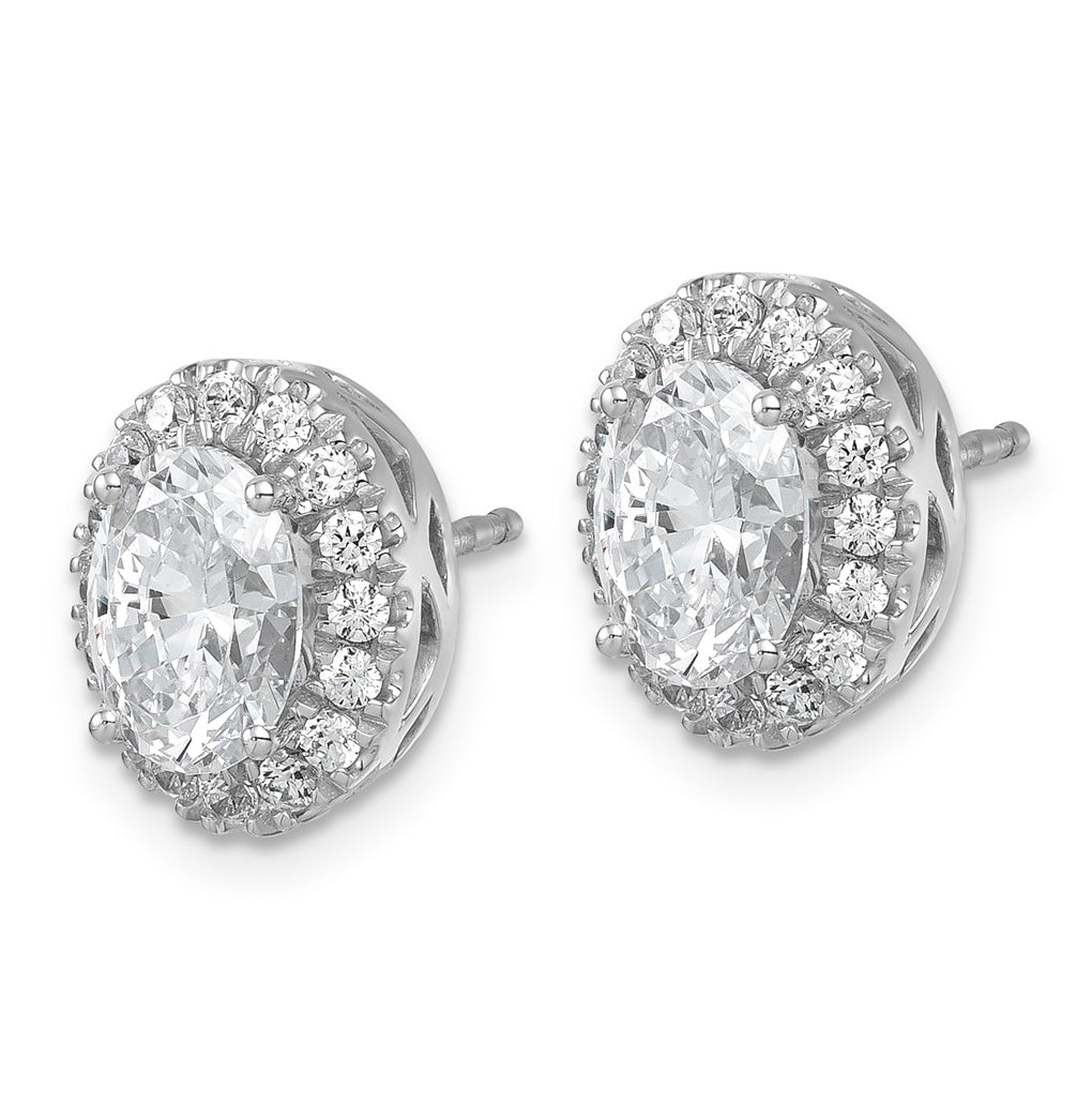 14k White Gold 2 1/2 carat Certified Lab Grown Diamond VS/SI+ G+ Oval Complete Halo Post Earrings