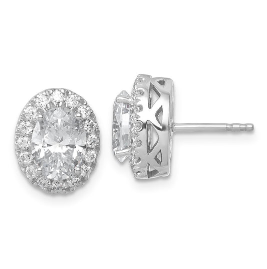 14k White Gold 2 1/2 carat Lab Grown Diamond VS+ F+ Oval Complete Halo Post Earrings