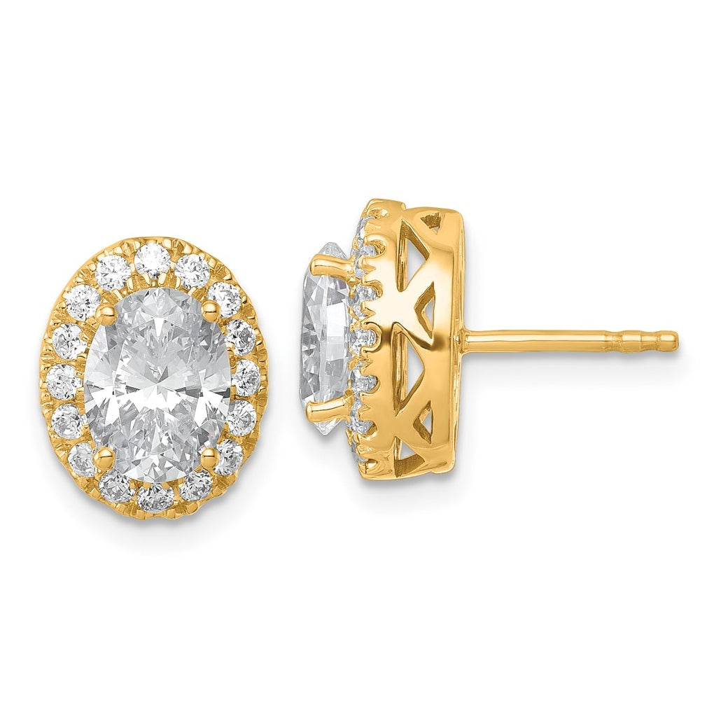 14k Yellow Gold 2 1/2 carat Lab Grown Diamond VS/SI+ G+ Oval Complete Halo Post Earrings