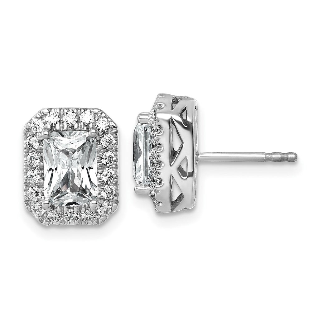 14K White Gold Certified 2 1/2ct Radiant Lab Grown Diamond VS/SI+ G+ Halo Complete Earring