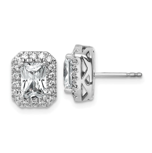 14K White Gold 2 1/2ct Lab Grown VS+ F+ Diamond Radiant Shape Halo Complete Earring